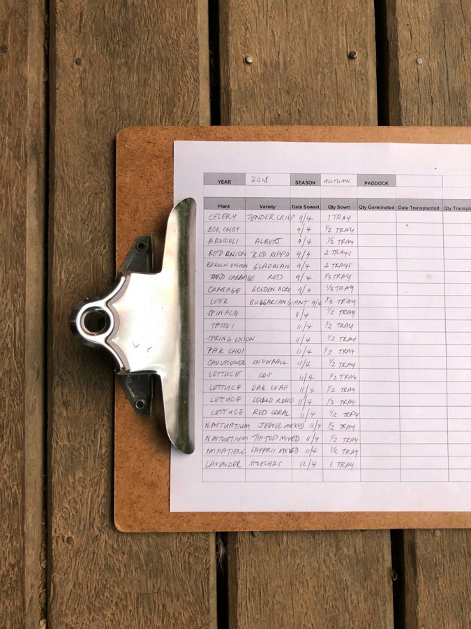 A handwritten training log